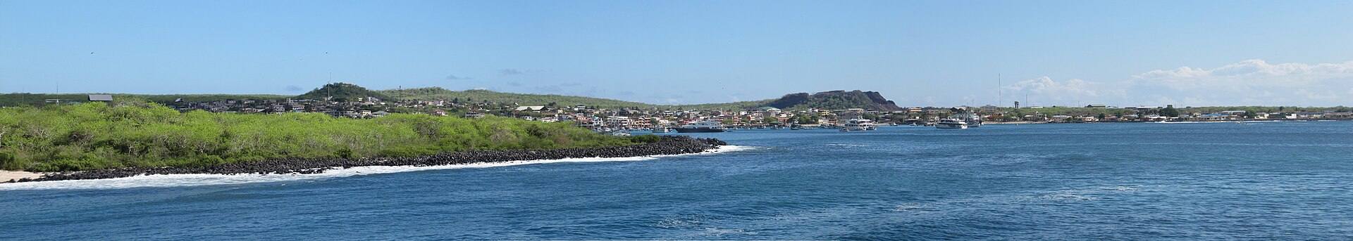 The coastline and town of Puerto Baquerizo Moreno viewed from Punta Carola
